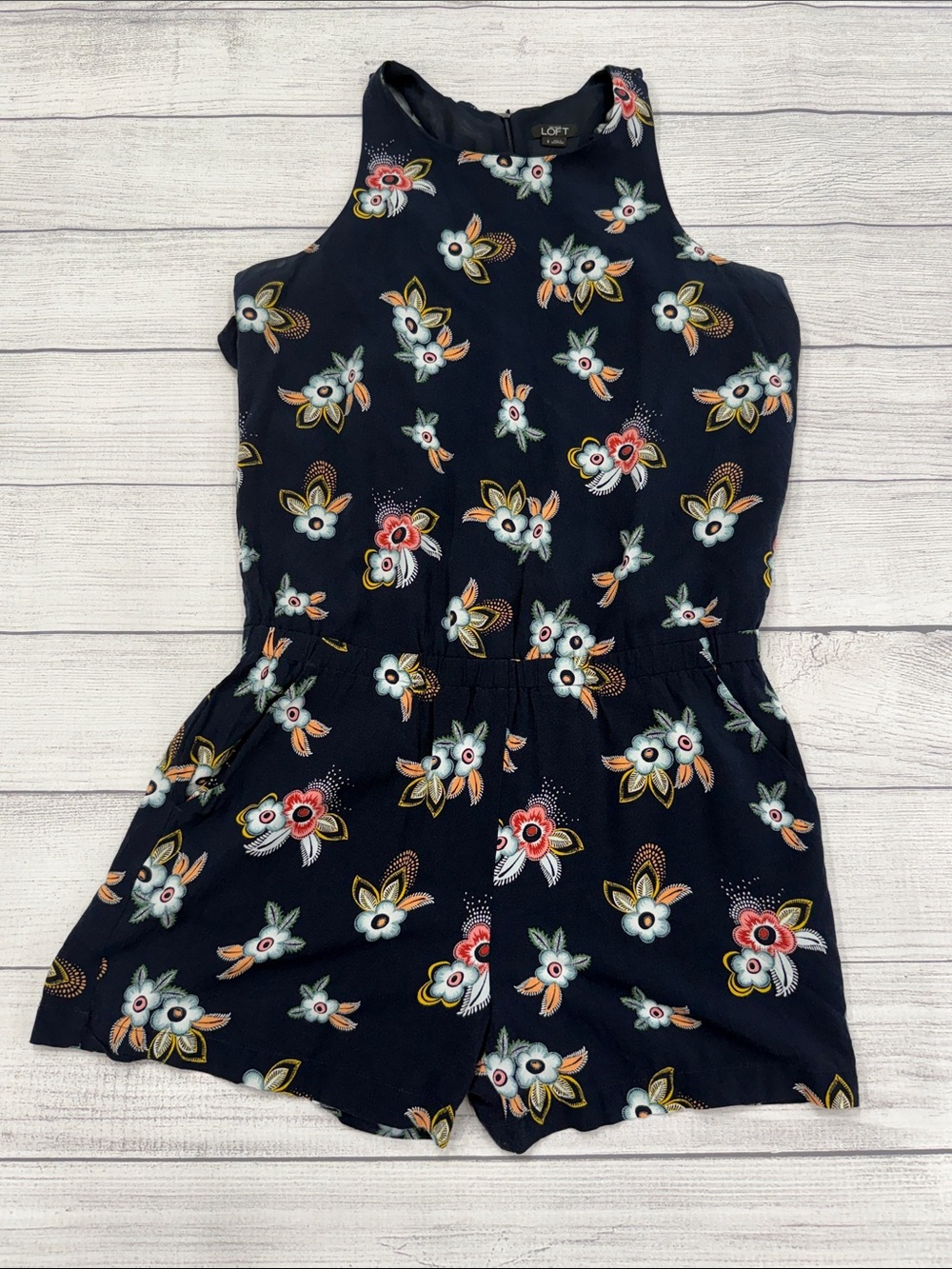 LOFT Navy Floral Halter Romper Size Small